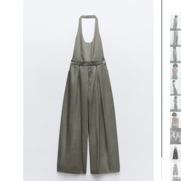 NWT ZARA FULL LENGTH GABARDINE JUMPSUIT DARK KHAKI - Picture 9 of 9